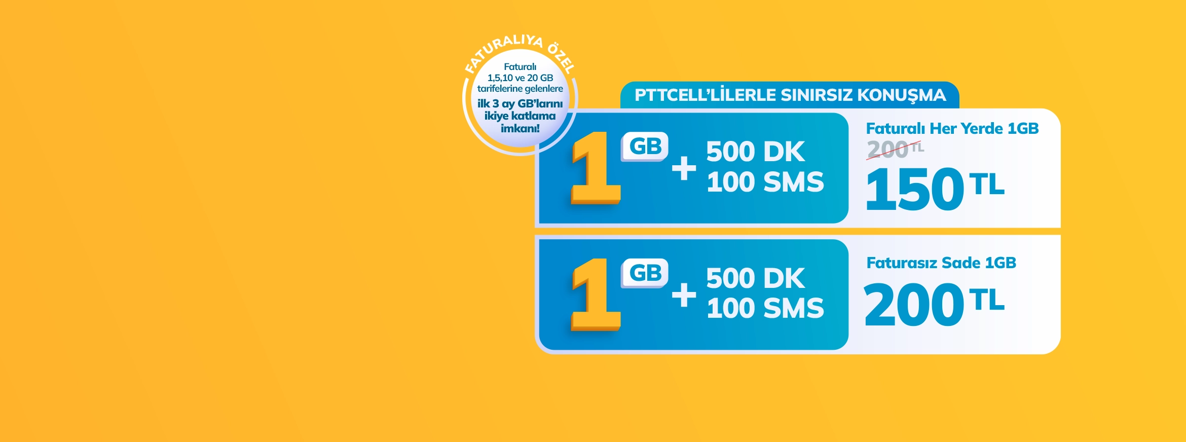 <p>Pttcell 1GB Tarife ve</p>
<p>Paketi</p>